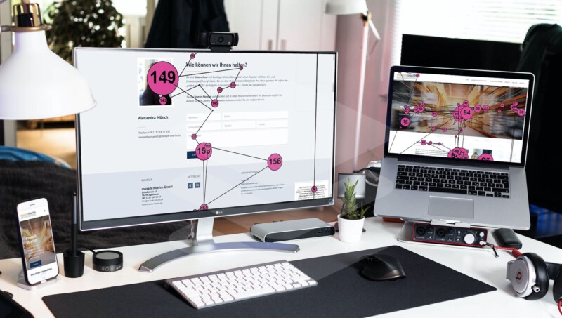 Blickpfade auf zwei Bildschirmen bei einer Eye-Tracking-Auswertung