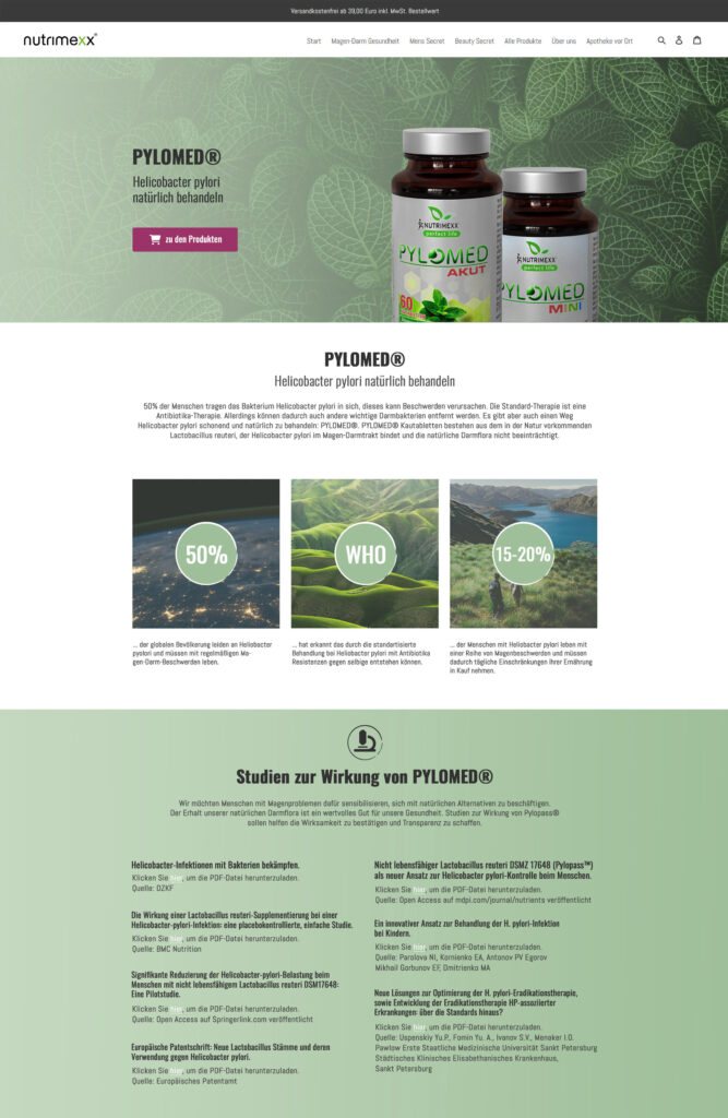 Überarbeitete nutrimexx-Landingpage