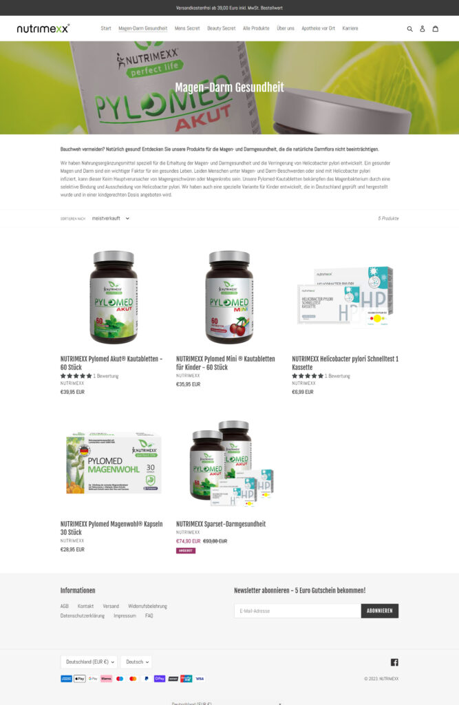 Bisherige nutrimexx-Landingpage