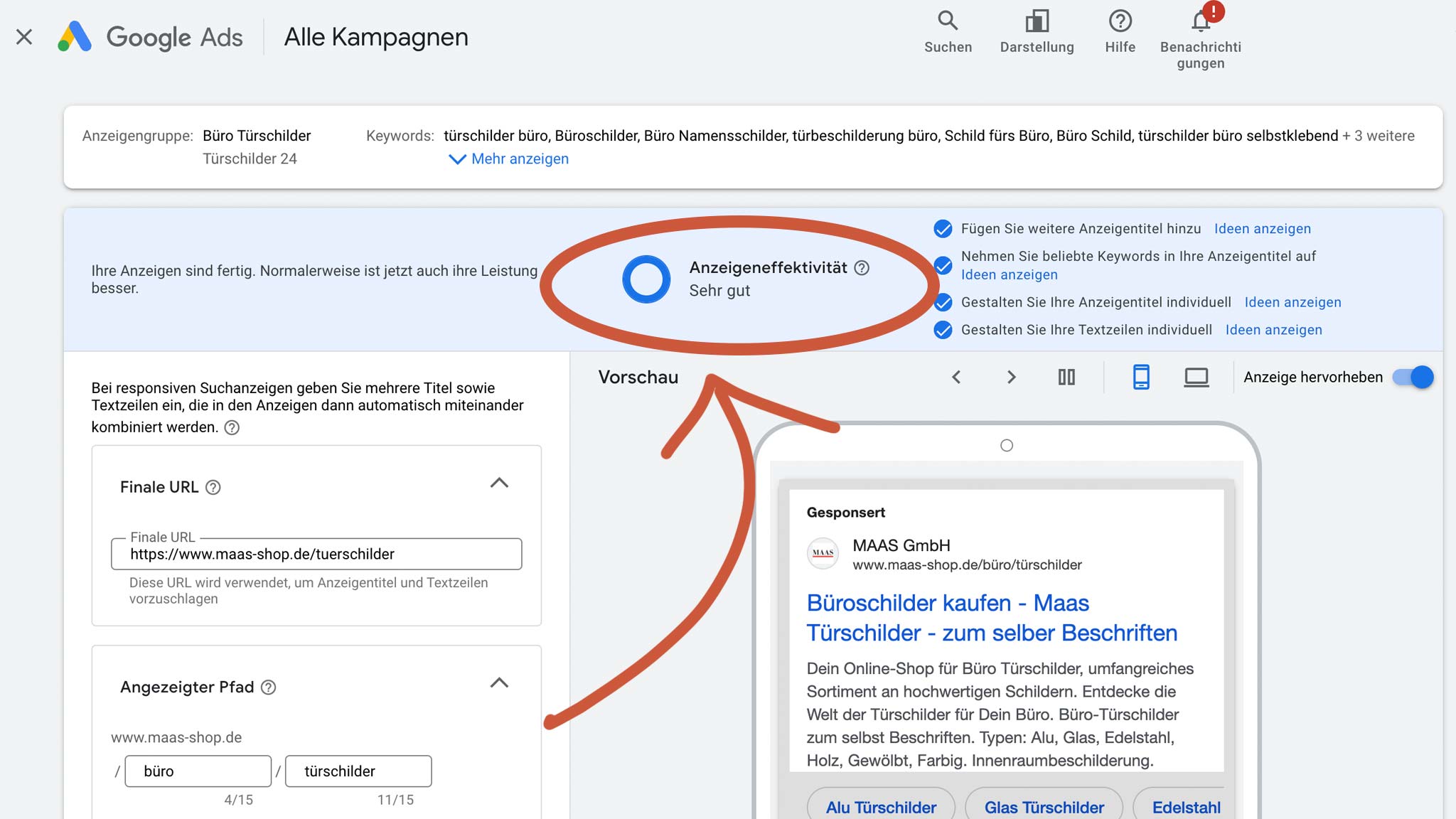 Google Ads Anzeigeneffektivität